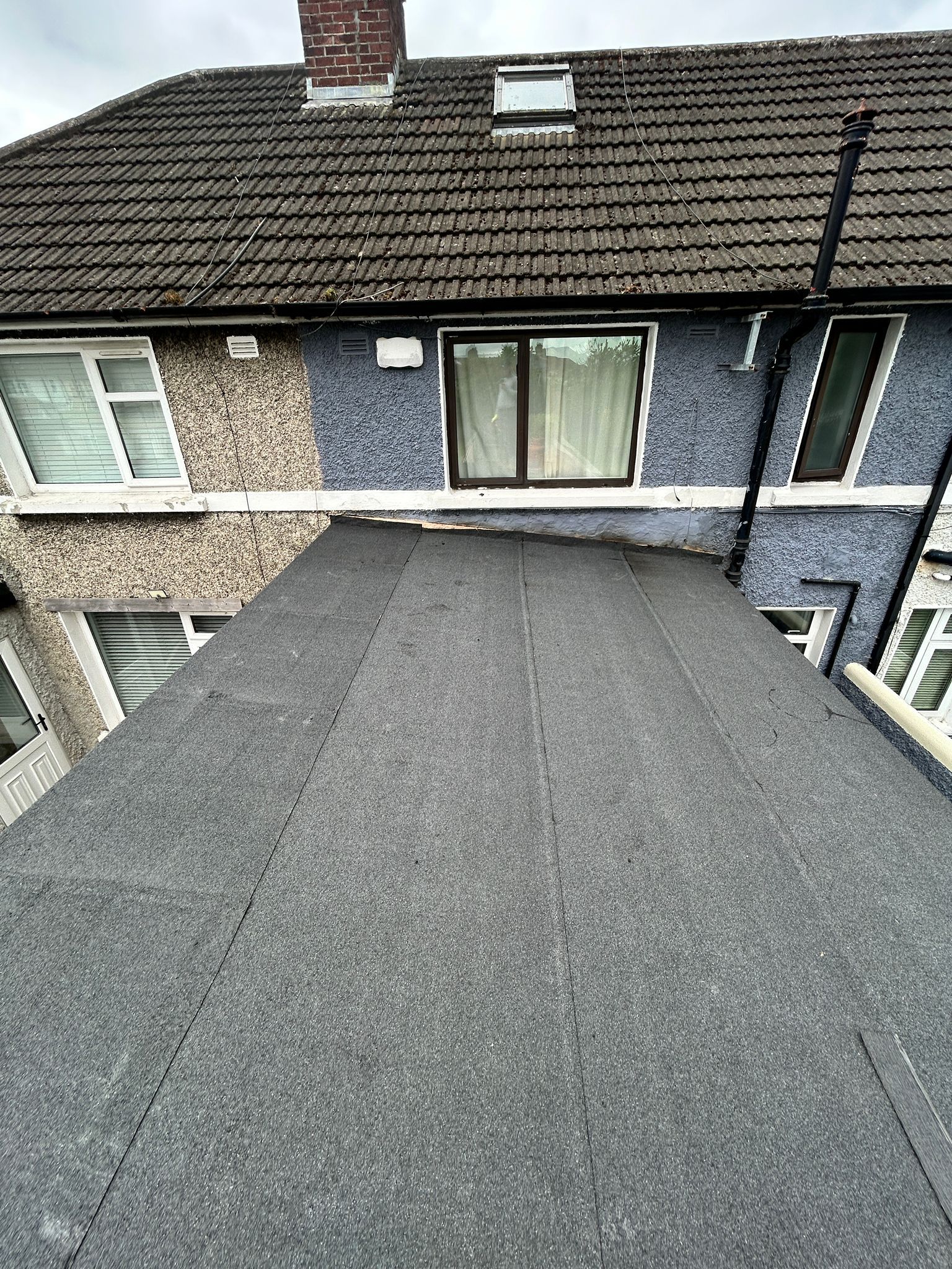 New roof felt after being applied to a flat roof in Dublin